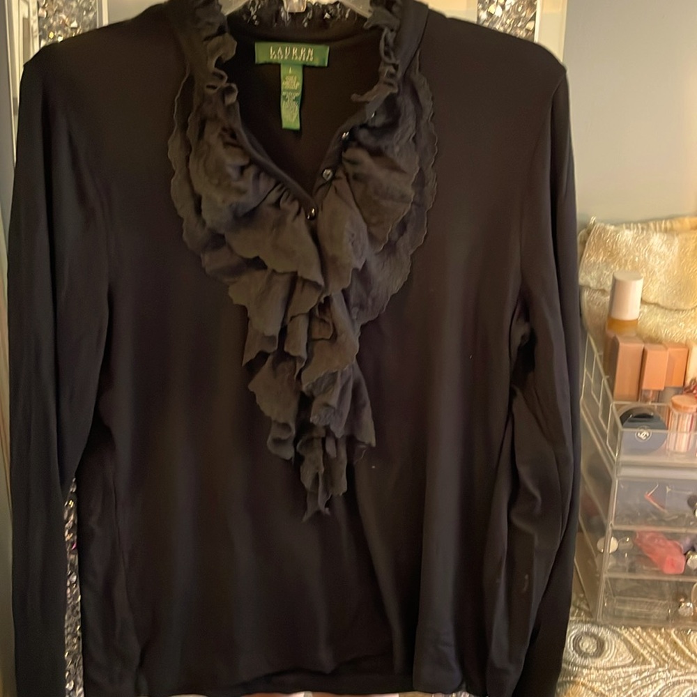 EUC Ralph Lauren black long sleeve w ruffles!!